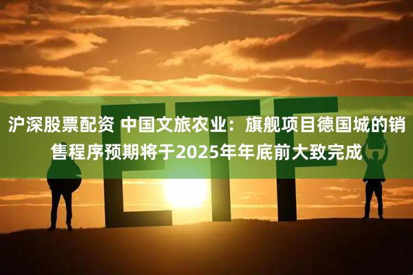 沪深股票配资 中国文旅农业：旗舰项目德国城的销售程序预期将于2025年年底前大致完成